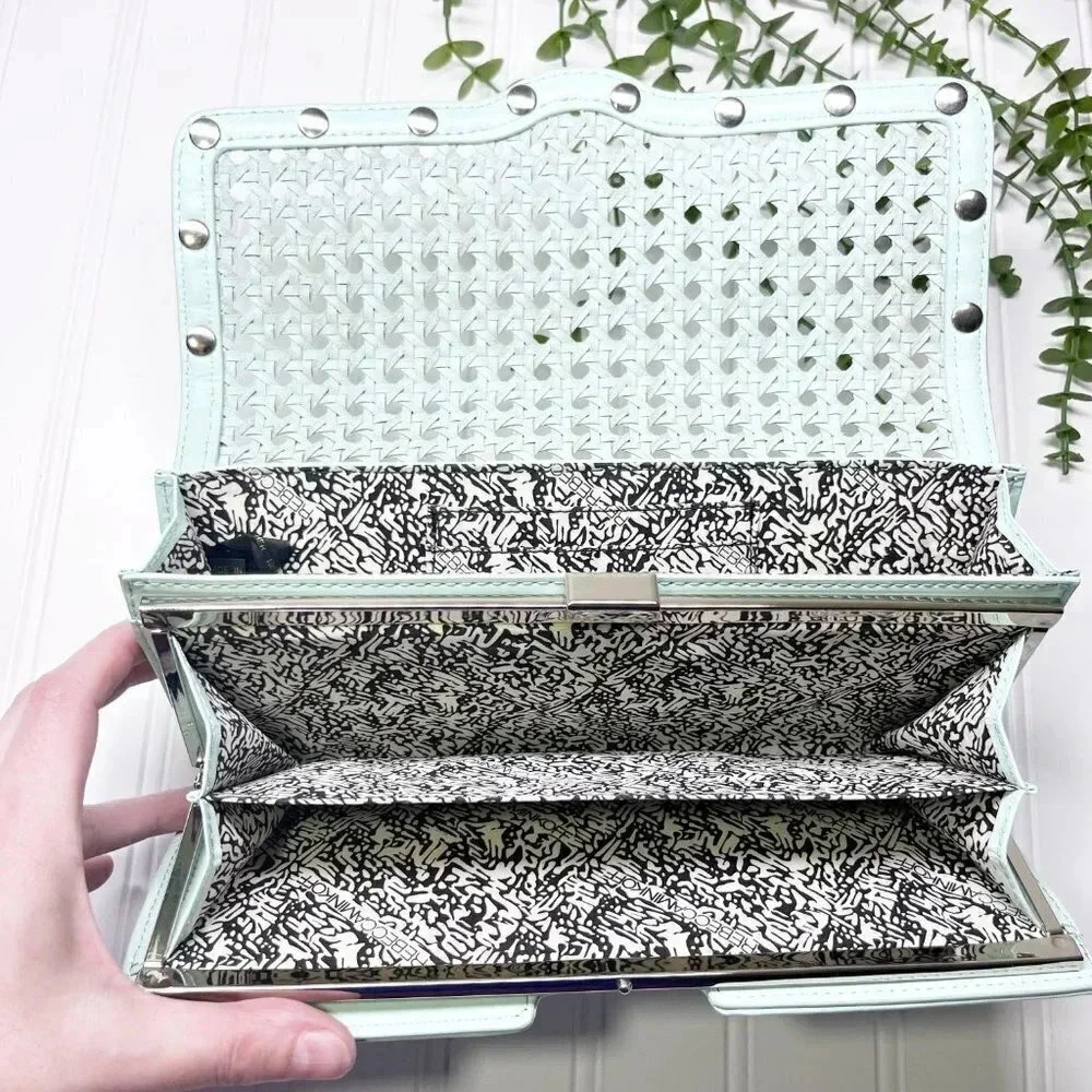 Rebecca Minkoff Mint Green Wicker Style Woven Leather Clutch